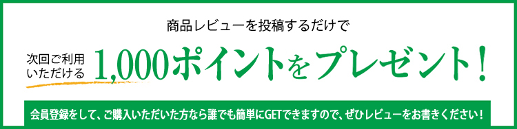 商品レビューを投稿するだけで、次回ご利用いただける1000ポイントをプレゼント！ポイントは誰でも簡単にGETできますので、ぜひレビューをお書きください！
