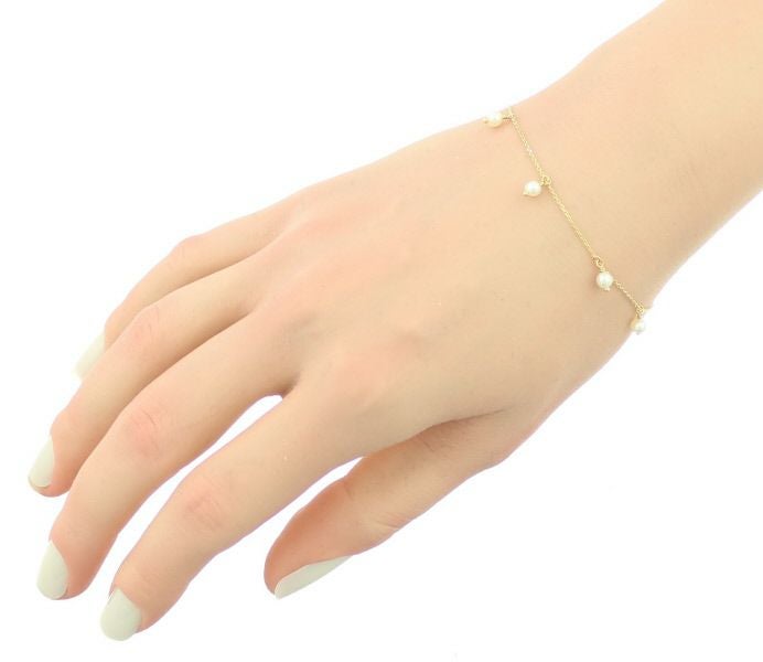 ベビーパール 淡水真珠 3.5mm ステーション  ブレスレット K10YG 