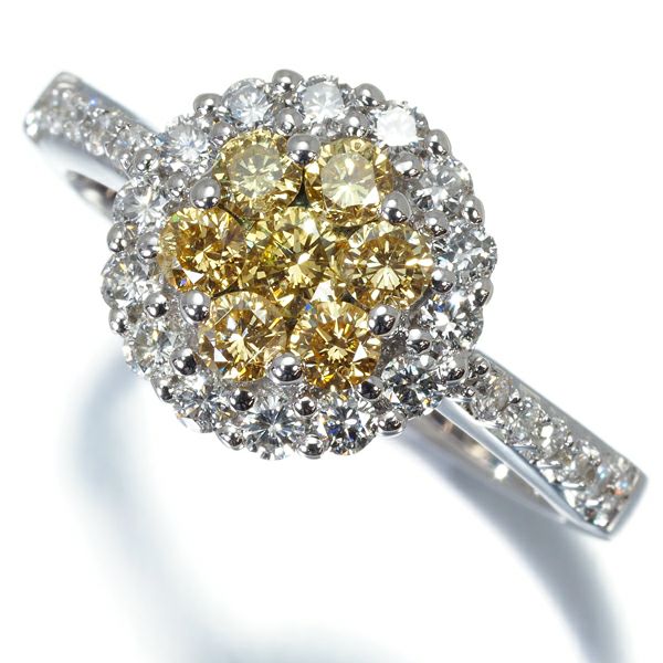 イエロー&クリア ダイヤリング ダイヤモンド 0.96ct サークル K18WG 