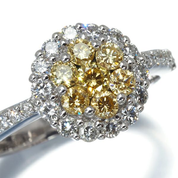 イエロー&クリア ダイヤリング ダイヤモンド 0.96ct サークル K18WG 