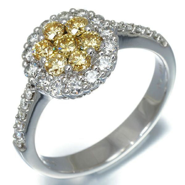 イエロー&クリア ダイヤリング ダイヤモンド 0.96ct サークル K18WG 