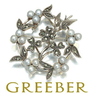 碌山 ブローチ兼ペンダントトップ ベビーパール 真珠 3.5mm マーカサイト シルバー 925 