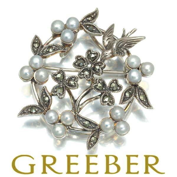 碌山 ブローチ兼ペンダントトップ ベビーパール 真珠 3.5mm マーカサイト シルバー 925 