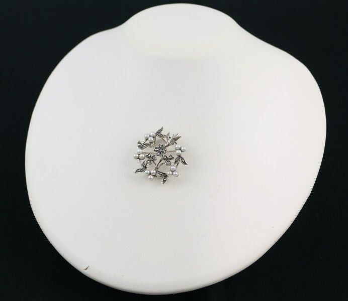 碌山 ブローチ兼ペンダントトップ ベビーパール 真珠 3.5mm マーカサイト シルバー 925 