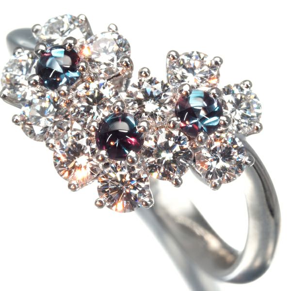 ギメル リング アレキサンドライト 0.260ct ダイヤ 0.973ct  フラワー 9号 Pt950 保証書