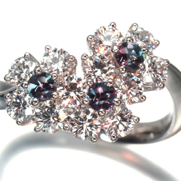 ギメル リング アレキサンドライト 0.260ct ダイヤ 0.973ct  フラワー 9号 Pt950 保証書