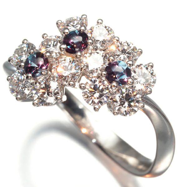 ギメル リング アレキサンドライト 0.260ct ダイヤ 0.973ct  フラワー 9号 Pt950 保証書
