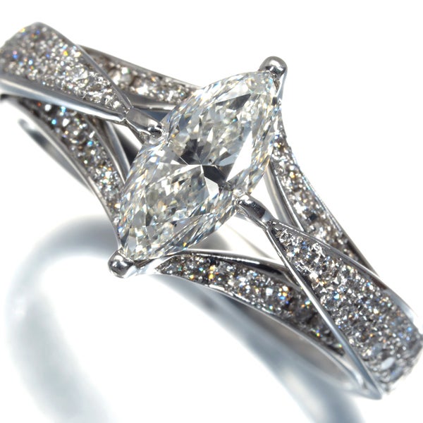 ダイヤ 1.033ct/0.42ct マーキスカット リング Pt950 