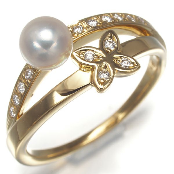 ミキモト リング パール アコヤ真珠 5.5mm ダイヤ  フラワー 12号 K18YG 