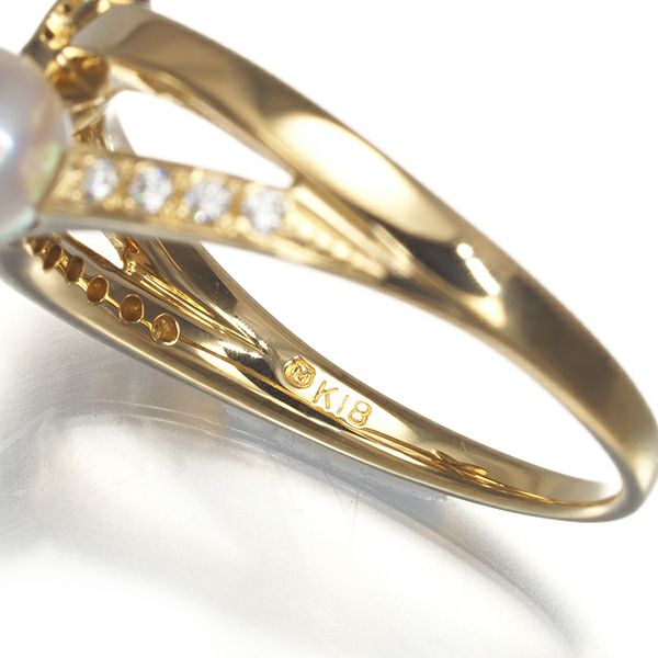 ミキモト リング パール アコヤ真珠 5.5mm ダイヤ  フラワー 12号 K18YG 