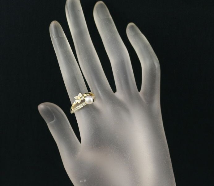 ミキモト リング パール アコヤ真珠 5.5mm ダイヤ  フラワー 12号 K18YG 