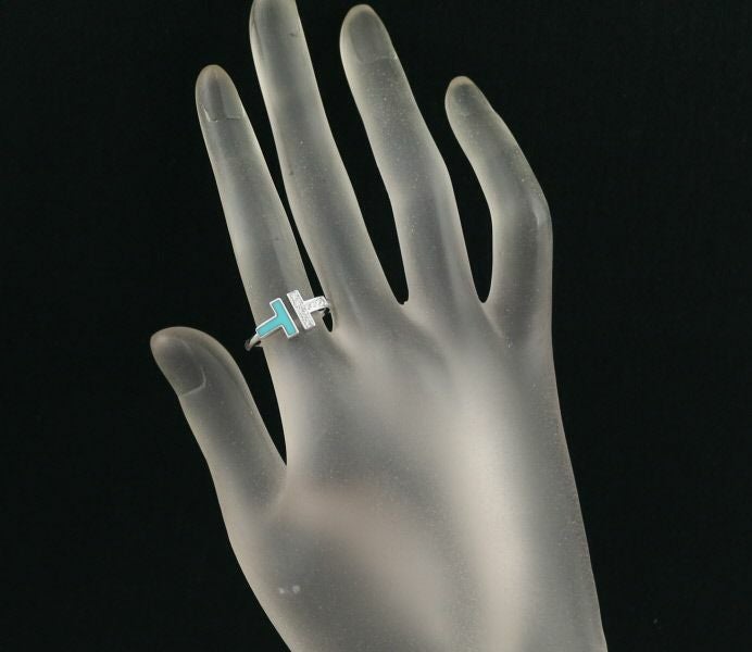 ティファニー リング ターコイズ ダイヤ Tワイヤー 12号 K18WG 