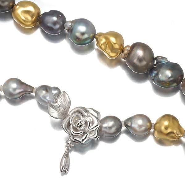 バロックパール 黒蝶真珠 8.2-12.5mm ラリアット 2WAY ネックレス K18YG/シルバー 