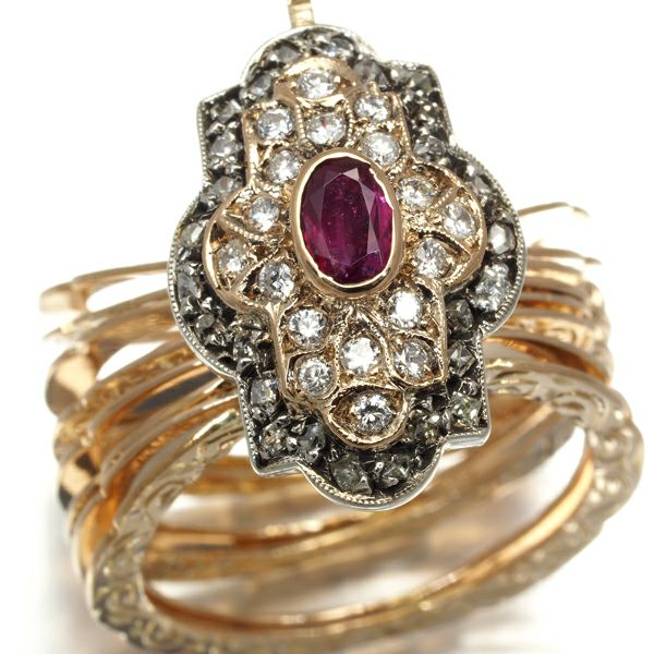 アンティーク ルビー ダイヤ  リング兼ブレスレット K18PG/シルバー925 