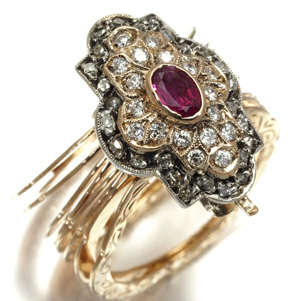 アンティーク ルビー ダイヤ  リング兼ブレスレット K18PG/シルバー925 