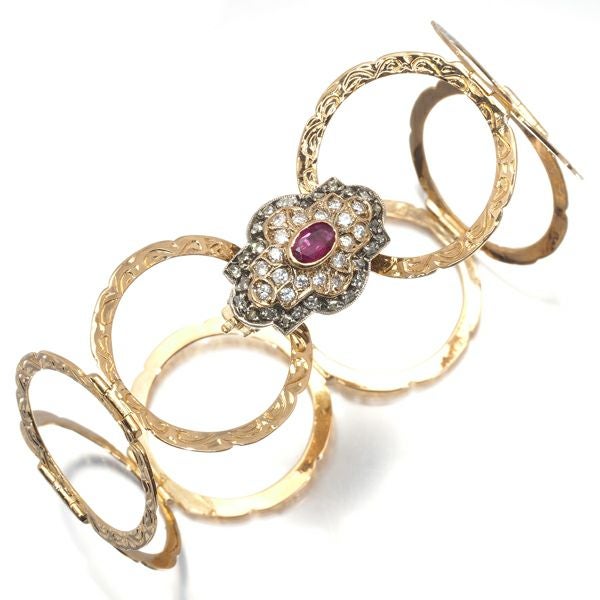 アンティーク ルビー ダイヤ  リング兼ブレスレット K18PG/シルバー925 