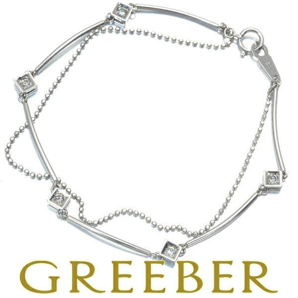 ダイヤ 0.20ct ステーション スクエア ボールチェーン 2連 ブレスレット Pt850 