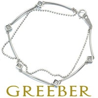 ダイヤ 0.20ct ステーション スクエア ボールチェーン 2連 ブレスレット Pt850 