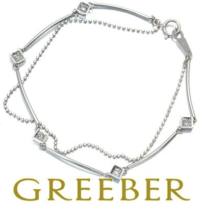 ダイヤ 0.20ct ステーション スクエア ボールチェーン 2連 ブレスレット Pt850 