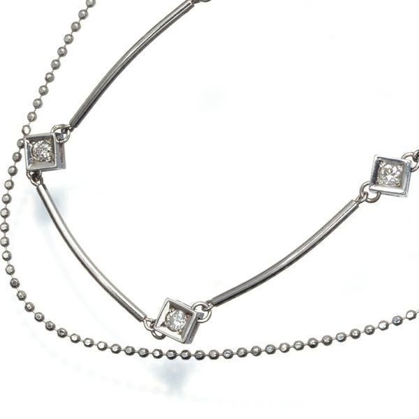 ダイヤ 0.20ct ステーション スクエア ボールチェーン 2連 ブレスレット Pt850 