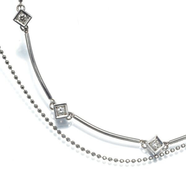 ダイヤ 0.20ct ステーション スクエア ボールチェーン 2連 ブレスレット Pt850 