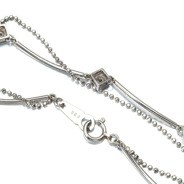 ダイヤ 0.20ct ステーション スクエア ボールチェーン 2連 ブレスレット Pt850 