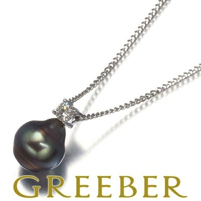 タサキ ネックレス ブラックパール 黒蝶真珠 8.6mm ダイヤ 0.11ct   Pt850 