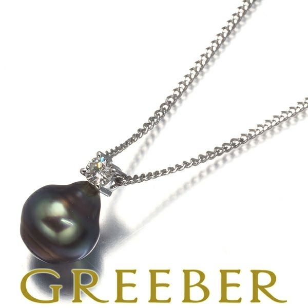 タサキ ネックレス ブラックパール 黒蝶真珠 8.6mm ダイヤ 0.11ct   Pt850 