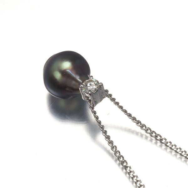 タサキ ネックレス ブラックパール 黒蝶真珠 8.6mm ダイヤ 0.11ct   Pt850 