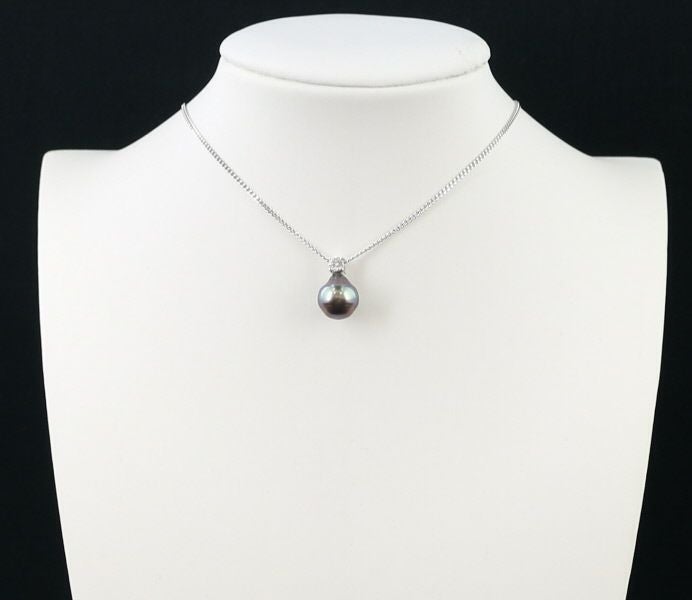 タサキ ネックレス ブラックパール 黒蝶真珠 8.6mm ダイヤ 0.11ct   Pt850 