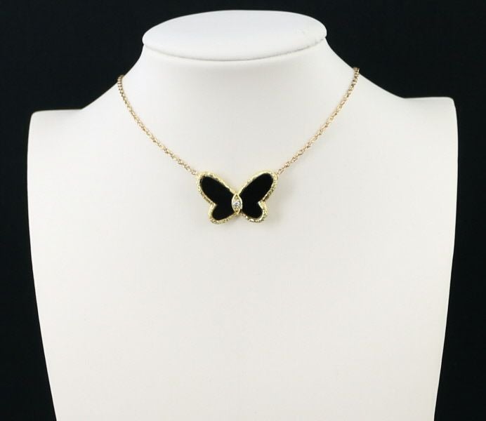 ヴァンクリーフ&アーペル ネックレス オニキス ダイヤ 0.03ct パピヨン  K18YG 未修理証明書