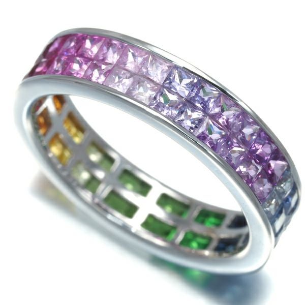 サファイア 2.87ct グリーンガーネット  ルビー マルチカラー フルエタニティ リング K18WG 