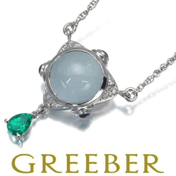 チセー ネックレス アクアマリンキャッツアイ エメラルド ダイヤ サファイア Pt900/Pt850 ソーティング
