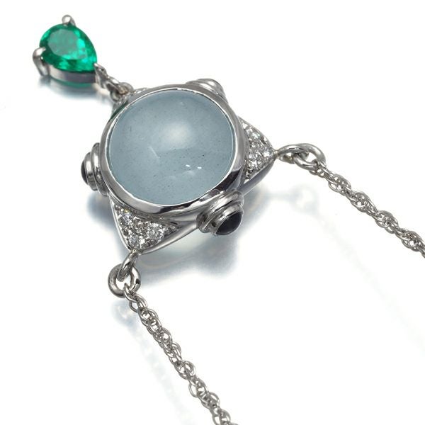 チセー ネックレス アクアマリンキャッツアイ エメラルド ダイヤ サファイア Pt900/Pt850 ソーティング