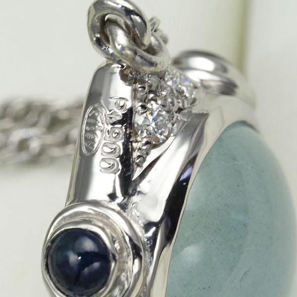 チセー ネックレス アクアマリンキャッツアイ エメラルド ダイヤ サファイア Pt900/Pt850 ソーティング