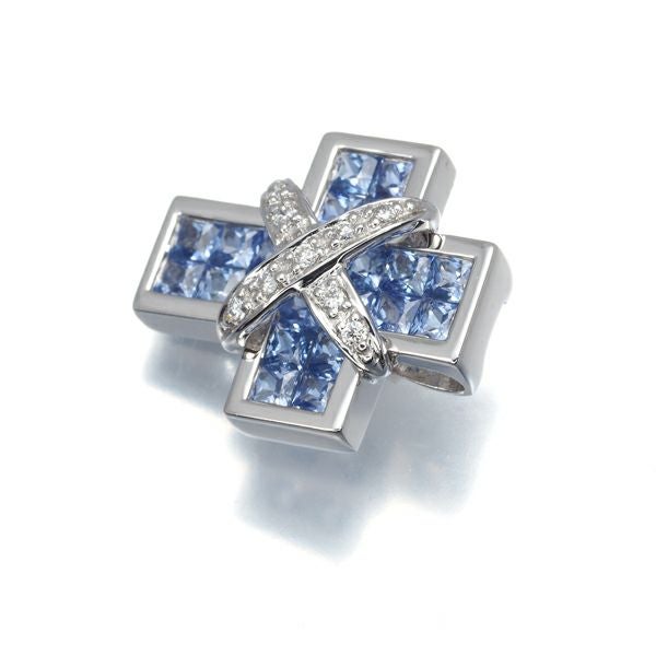 レ・エッセンシャル ペンダントトップ サファイア ダイヤ ミステリーセッティング クロス K18WG 