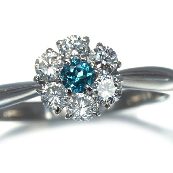 パライバトルマリン 0.11ct ダイヤ 0.42ct フラワー  リング Pt900 鑑別書/分析報告書