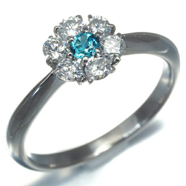 パライバトルマリン 0.11ct ダイヤ 0.42ct フラワー  リング Pt900 鑑別書/分析報告書