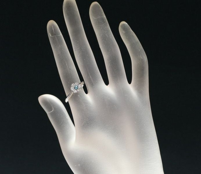 パライバトルマリン 0.11ct ダイヤ 0.42ct フラワー  リング Pt900 鑑別書/分析報告書