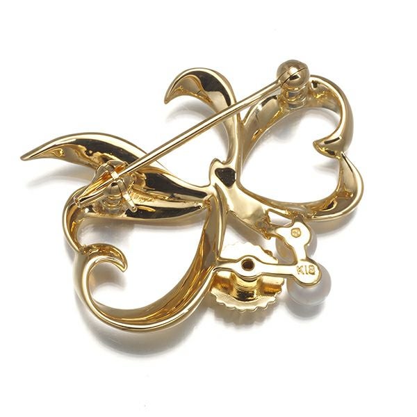 ミキモト ブローチ ベビーパール アコヤ真珠 3.7mm/4.0mm リボン フラワー  K18YG 