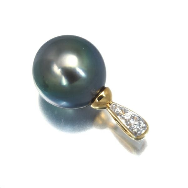 ブラックパール 真珠 11.5mm ダイヤ   ペンダントトップ K18YG/WG