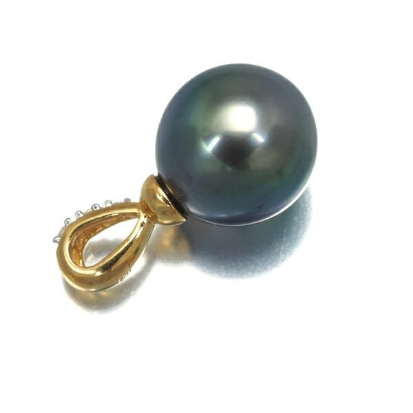 ブラックパール 真珠 11.5mm ダイヤ   ペンダントトップ K18YG/WG