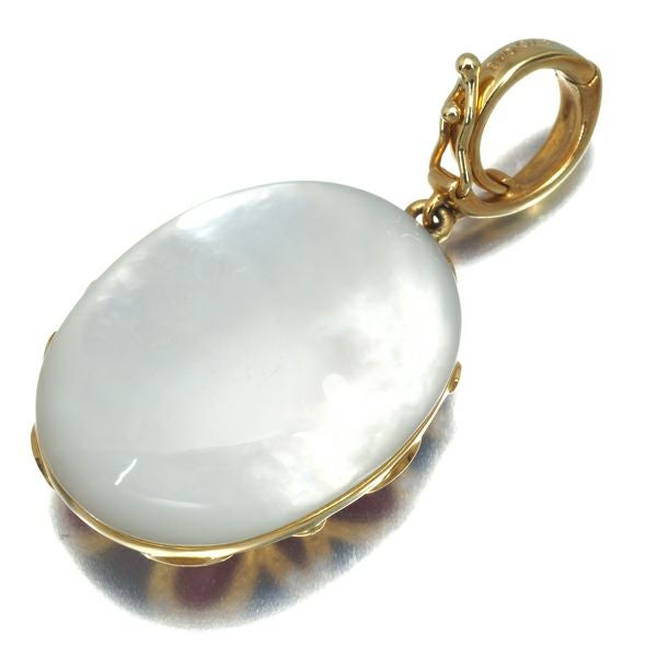 珊瑚 ダイヤ 0.18ct シェル ペンダントトップ K18YG 