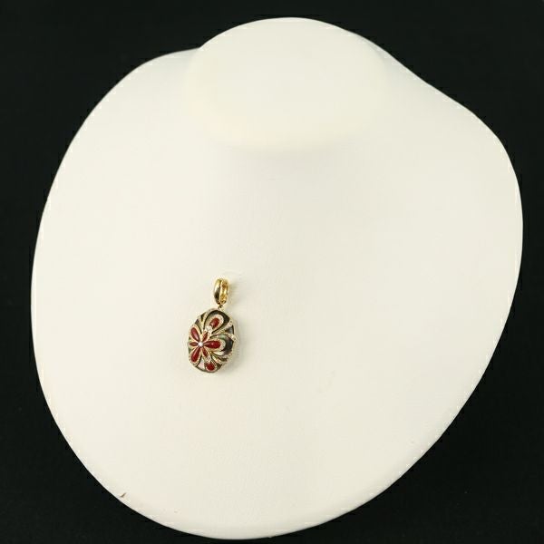 珊瑚 ダイヤ 0.18ct シェル ペンダントトップ K18YG 