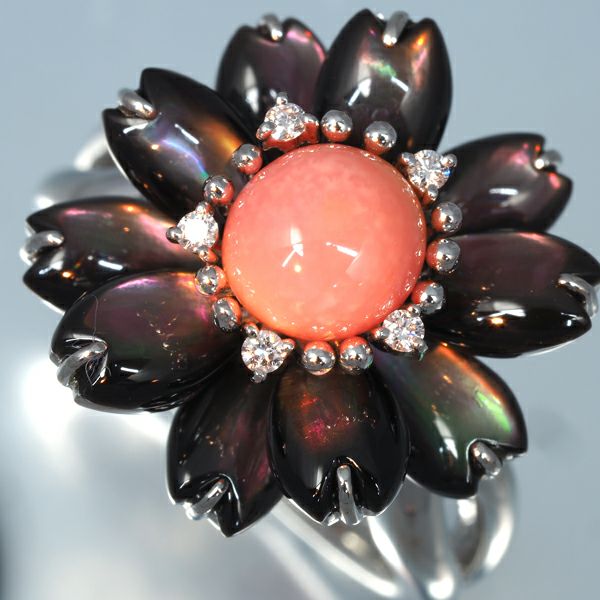 ミキモト リング コンクパール 真珠 ブラックシェル ダイヤ 0.05ct  13号 Pt950 ソーティング