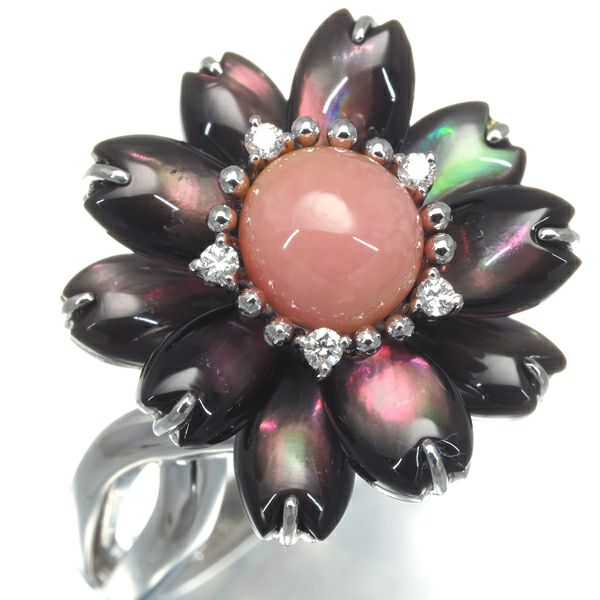 ミキモト リング コンクパール 真珠 ブラックシェル ダイヤ 0.05ct  13号 Pt950 ソーティング