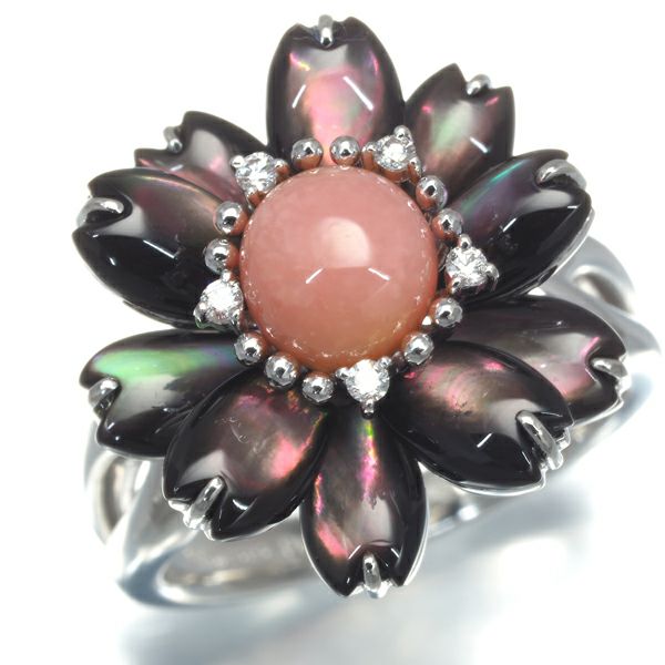 ミキモト リング コンクパール 真珠 ブラックシェル ダイヤ 0.05ct  13号 Pt950 ソーティング