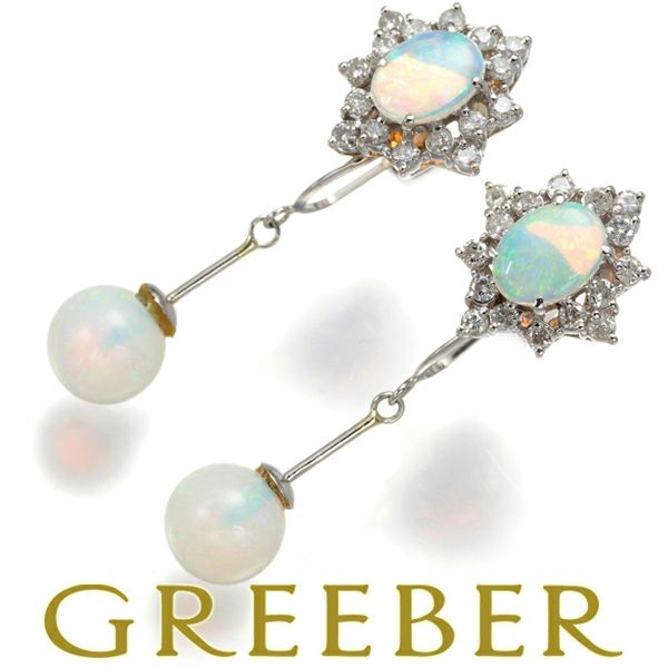 ホワイトオパール  ダイヤ 0.44ct/0.39ct クラシック イヤリング Pt900 