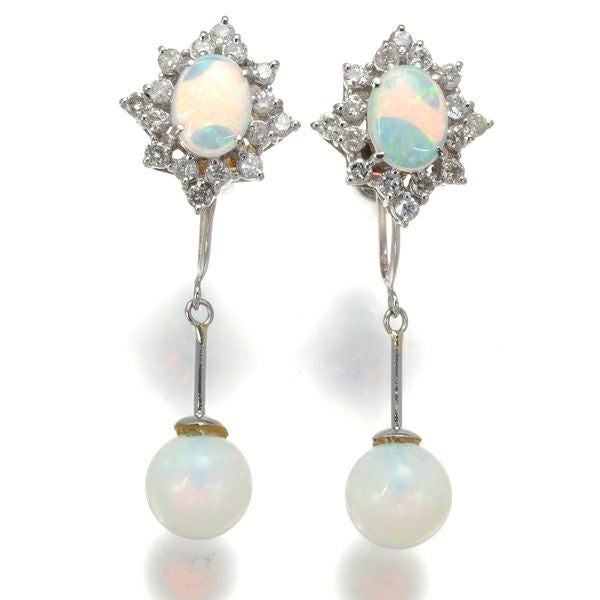 ホワイトオパール  ダイヤ 0.44ct/0.39ct クラシック イヤリング Pt900 
