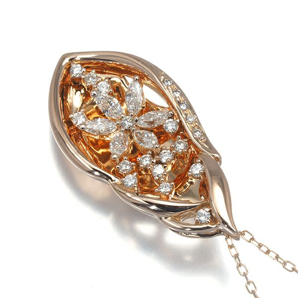 ダイヤ 0.50ct フラワー 透かし  ネックレス K18PG 